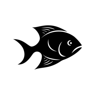 Balık ikonu. Siyah balık silueti. Vektör illüstrasyonu