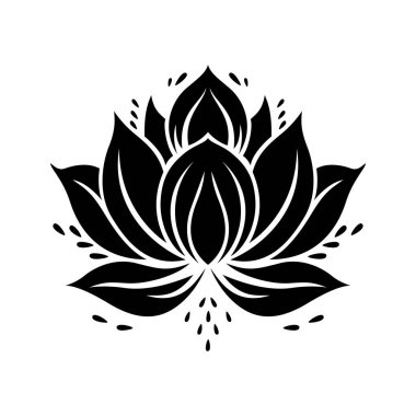 Lotus çiçeği ikonu. Lotus çiçeği. Beyaz arka planda siyah nilüfer ikonu. Lotus bitkisi. Vektör illüstrasyonu
