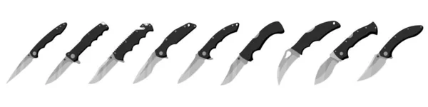 Jackknife Knife Set Folding Knives Isolated White Background Vector Illustration — Stock Vector