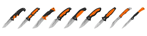 Jackknife Sada Skládacích Nožů Izolovaných Bílém Pozadí Vektorová Ilustrace — Stockový vektor