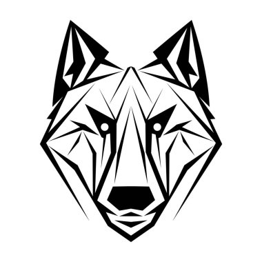 Kurt logosu tasarımı. Soyut siyah çokgen kurt kafası. Sakin ol kurt surat. Vektör illüstrasyonu