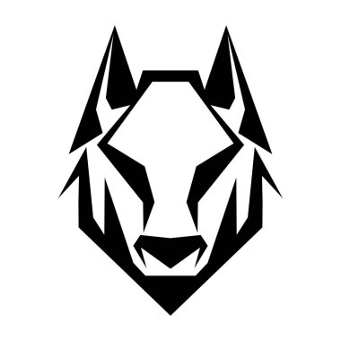 Kurt logosu tasarımı. Soyut siyah çokgen kurt kafası. Sakin ol kurt surat. Vektör illüstrasyonu