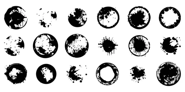 Grunge Noir Abstrait Ensemble Éclaboussures Arrondies Grunge Noires Peinture Liquide — Image vectorielle