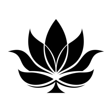Lotus çiçeği ikonu. Lotus çiçeği. Beyaz arka planda siyah nilüfer ikonu. Lotus bitkisi. Vektör illüstrasyonu