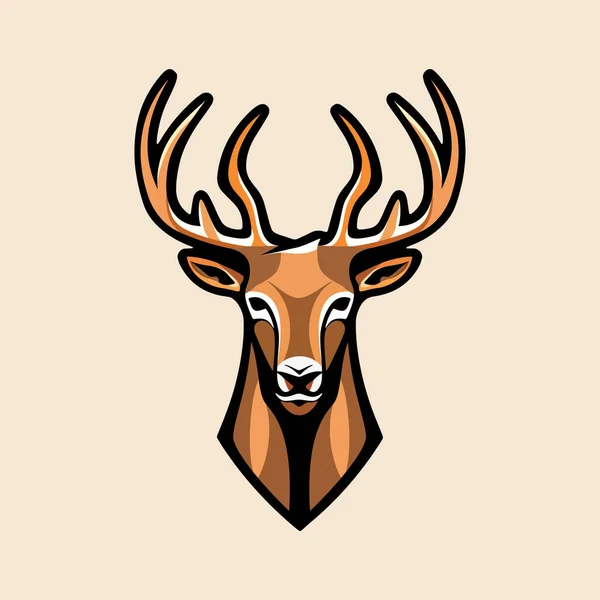 Geyik Kafası Logosu Tasarımı Boynuzlu Geyik Çizimi Boynuzlu Şirin Çizgi — Stok Vektör