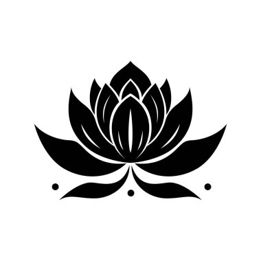 Lotus çiçeği ikonu. Lotus çiçeği. Beyaz arka planda siyah nilüfer ikonu. Lotus bitkisi. Vektör illüstrasyonu