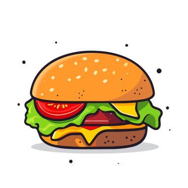 Güzel burger. Çizburgerin resmi. Düz bir hamburgerle iştah açıcı. Vektör illüstrasyonu