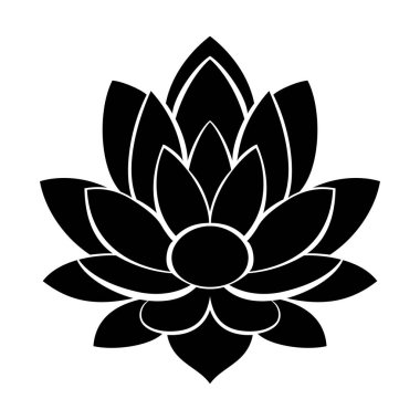 Nilüfer çiçeği simgesi beyaz arkaplanda izole edilmiş. Lotus çiçeği siyah ikonu. Lotus bitkisi. Vektör illüstrasyonu