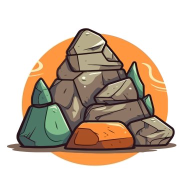 Taş veya moloz yığını görüntüsü. İzole edilmiş gri pürüzlü granit. Vektör illüstrasyonu