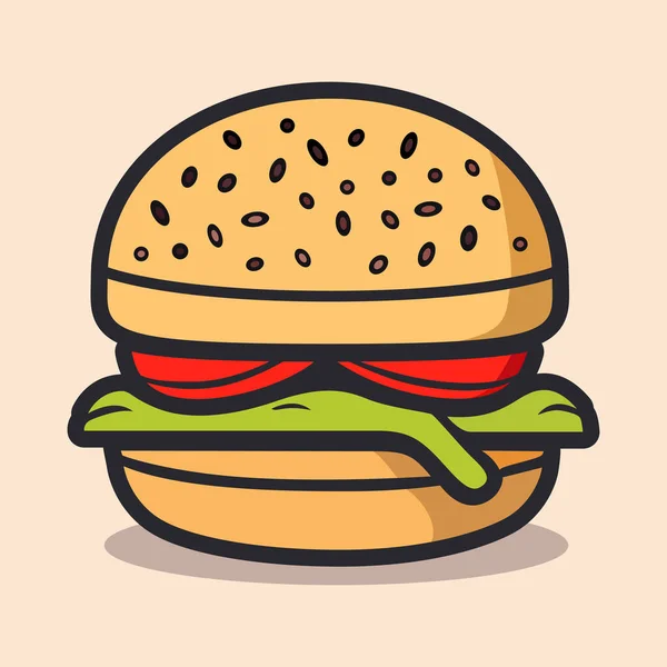 Cute Burger Cheeseburger Isolated Icon Hamburger Sign Flat Style Vector — Stock Vector