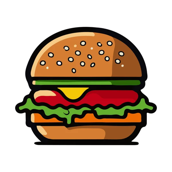 Bell Hamburger Immagine Cheeseburger Hamburger Appetitoso Stile Piatto Illustrazione Vettoriale — Vettoriale Stock