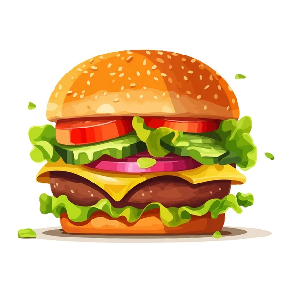 Hambúrguer Giro Imagem Cheeseburger Hambúrguer Apetitoso Estilo Plano Ilustração Vetorial — Vetor de Stock