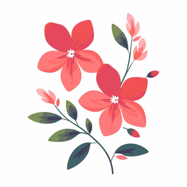 Vackra Romantiska Blommor Blommor Dekoration Vit Bakgrund Blomma Med Blad — Stock vektor