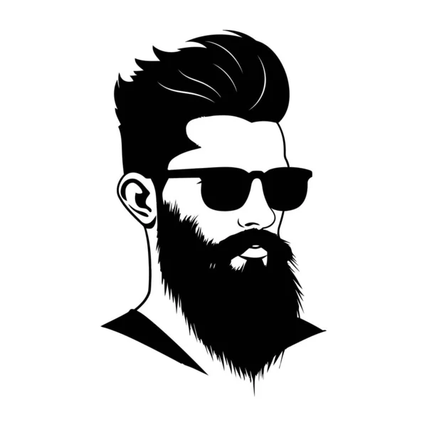 Black Silhouette Hipster Hair Beards Fashion Concept Black White Logo — Stock Vector
