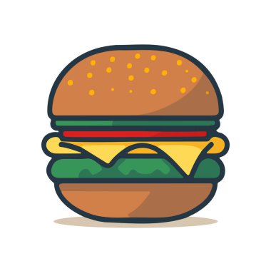 Güzel burger. Çizburgerin resmi. Düz bir hamburgerle iştah açıcı. Vektör illüstrasyonu