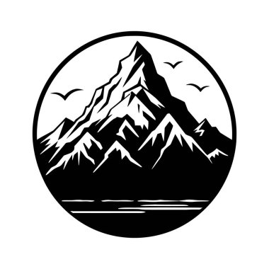 Dağ görüntüsü. Düz bir şekilde elle çizilmiş kayalık zirveler. Vektör illüstrasyonu