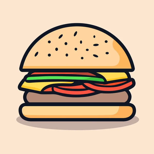 Netter Burger Cheeseburger Isoliert Ikone Hamburger Unterschreiben Flach Vektorillustration — Stockvektor