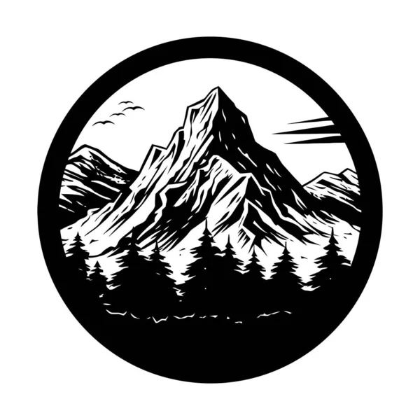 Gebirgsbild Handgezeichnete Felsige Gipfel Flachen Stil Vektorillustration — Stockvektor
