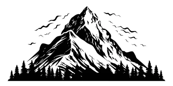 Imagem Montanha Picos Rochosos Desenhados Mão Estilo Plano Ilustração Vetorial —  Vetores de Stock