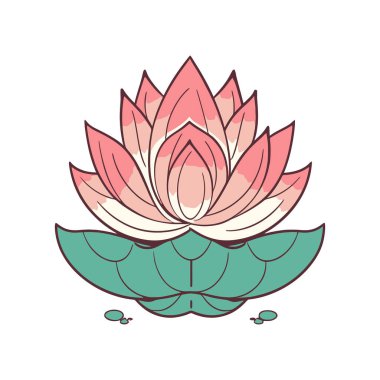 Nilüfer çiçeği simgesi beyaz arkaplanda izole edilmiş. Lotus çiçeği şirin ikonu. Lotus bitkisi. Vektör illüstrasyonu