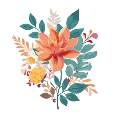 Güzel romantik çiçekler. Beyaz arka planda çiçek süslemesi. Yapraklı çiçek. Vektör illüstrasyonu.