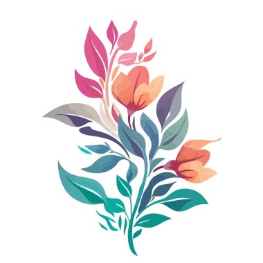 Güzel romantik çiçekler. Beyaz arka planda çiçek süslemesi. Yapraklı çiçek. Vektör illüstrasyonu.