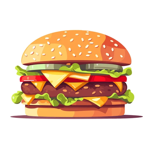 Aranyos Burger Egy Sajtburgert Ábrázol Éhező Hamburger Lapos Stílusban Vektorillusztráció — Stock Vector