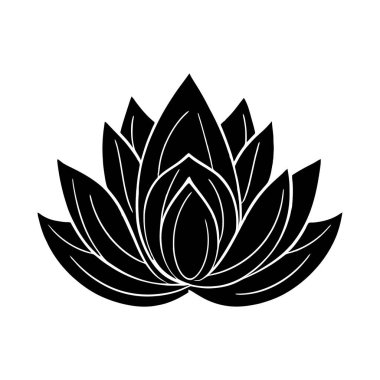 Nilüfer çiçeği simgesi beyaz arkaplanda izole edilmiş. Lotus çiçeği siyah ikonu. Lotus bitkisi. Vektör illüstrasyonu