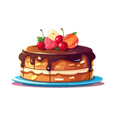 Çizgi film pasta resmi. Beyaz arka planda tatlı pasta. Tatlı kutlama tatlısı. Vektör illüstrasyonu