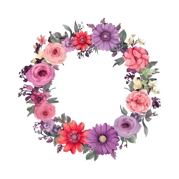 Flower Wreath Beautiful Wreath Many Different Flowers Vector Illustration — Stock Vector