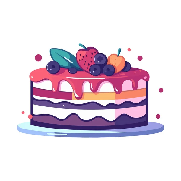 Karikaturenbild Süße Torte Vor Weißem Hintergrund Süßes Festdessert Vektorillustration — Stockvektor