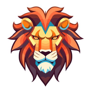 Aslan başlı logo tasarımı. Soyut renkli aslan başı. Aslan suratlı şeytan. Vektör illüstrasyonu