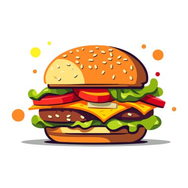 Güzel burger. Çizburgerin resmi. Düz bir hamburgerle iştah açıcı. Vektör illüstrasyonu