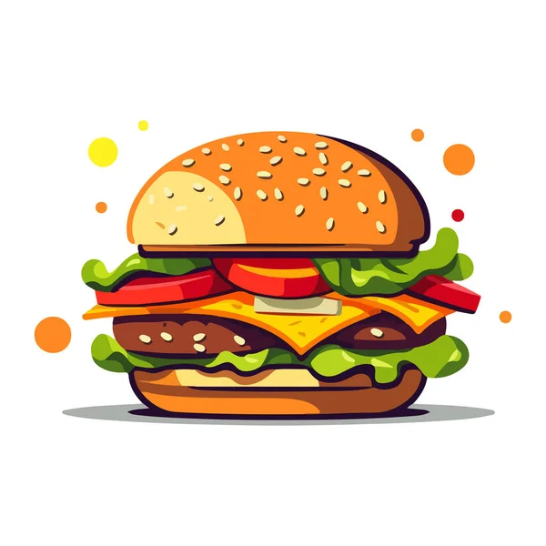 かわいいバーガーだ チーズバーガーのイメージ 平らなスタイルでハンバーガーを食欲をそそる ベクターイラスト — ストックベクタ