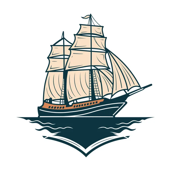 かわいい船が孤立した 帆船のロゴデザイン ベクターイラスト — ストックベクタ