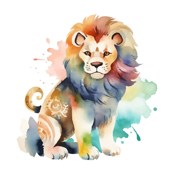 Bela Imagem Leão Bonito Desenho Leão Yung Leão Aquarela Desenhado — Vetor de Stock