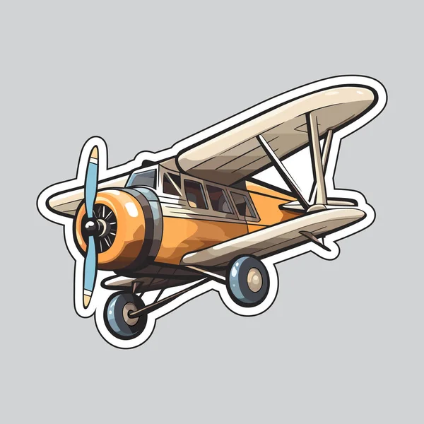 漫画の飛行機のステッカー かわいい飛行機は孤立した ベクターイラスト — ストックベクタ