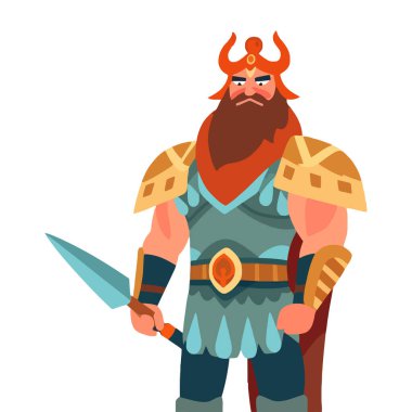 Silahlı bir savaşçının görüntüsü. Eski savaşçı asker. Vektör illüstrasyonu