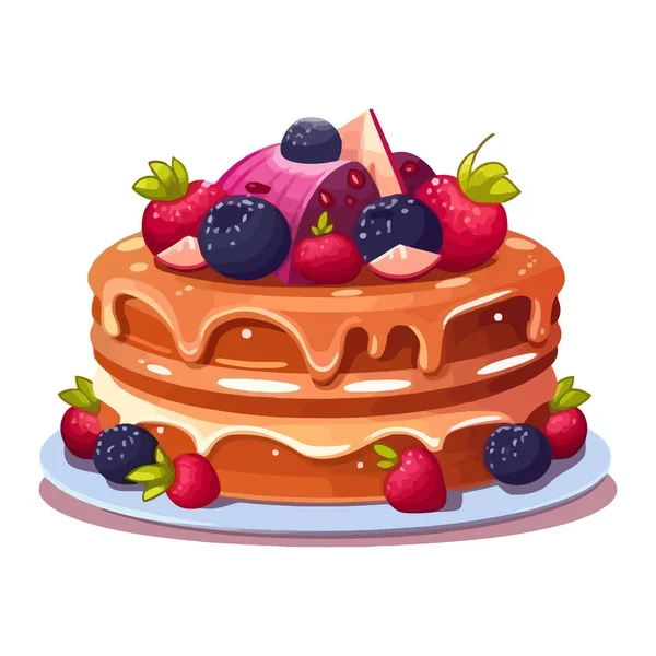 卡通蛋糕形象 白色背景的甜蛋糕 甜甜的庆祝甜点 矢量说明 — 图库矢量图片