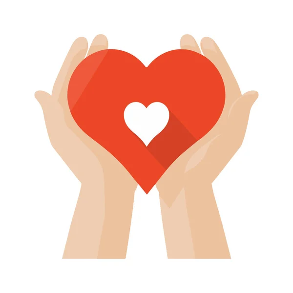 Κόκκινη Καρδιά Στο Χέρι Σχεδιασμός Λογότυπου Της Αγάπης Έννοια Φροντίδας — Διανυσματικό Αρχείο