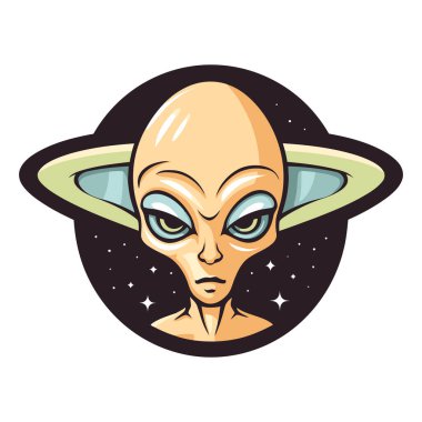 Uzaylı görüntüsü. Beyaz arka planda izole edilmiş şirin uzaylı kafası. Vektör illüstrasyonu