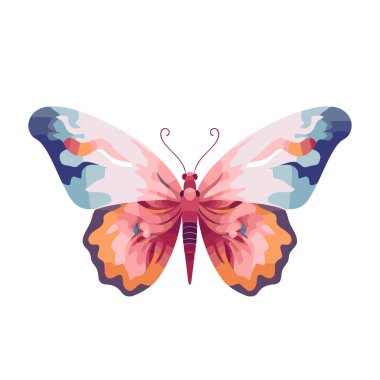 Şirin kelebek. Beyaz arka planda kelebek çizimi. El yapımı suluboya kelebek. Vektör illüstrasyonu
