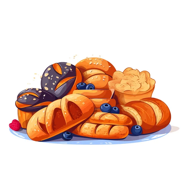 Afbeelding Van Vers Brood Broodbroden Geïsoleerd Witte Achtergrond Vectorillustratie — Stockvector
