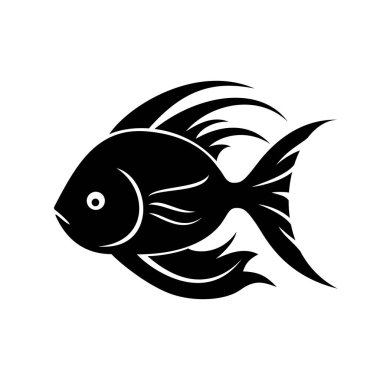Balık ikonu. Siyah balık silueti. Vektör illüstrasyonu