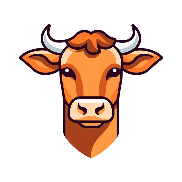 奶牛头像标志设计 抽象画牛角 可爱的卡通奶牛脸 矢量说明 — 图库矢量图片