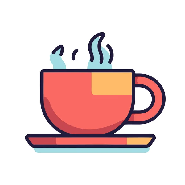 Piękny Obraz Filiżanki Gorącej Herbaty Filiżanka Kawy Płaskim Stylu Ilustracja — Wektor stockowy