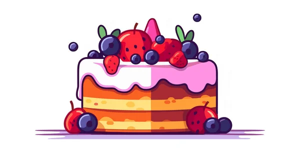 Karikaturenbild Süße Torte Vor Weißem Hintergrund Süßes Festdessert Vektorillustration — Stockvektor
