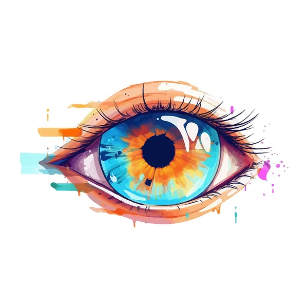 美丽而现实的女性眼睛 在白色背景上画一个可爱的眼睛 手绘水彩画眼 矢量说明 — 图库矢量图片