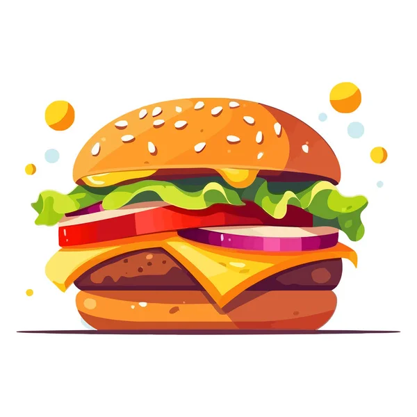 Joli Hamburger Image Cheeseburger Hamburger Appétissant Dans Style Plat Illustration — Image vectorielle