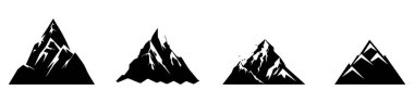 Dağ görüntüsü. Düz bir şekilde elle çizilmiş kayalık zirveler. Siyah ikonlar. Vektör illüstrasyonu